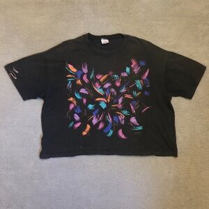 Vtg 90s Gilda Marx Abstract Paint Graphic Tee Boxy Black Distressed OSFA XL